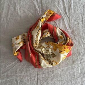 Mango Chain Print Silk Scarf in Coral and Gold